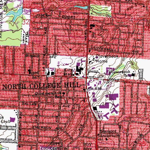 Topographic Map of North College Hill City Hall, OH