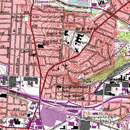Topographic Map of Norwood Church of Christ, OH