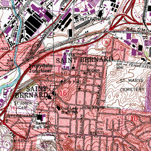 Topographic Map of Saint Bernard Public Library, OH
