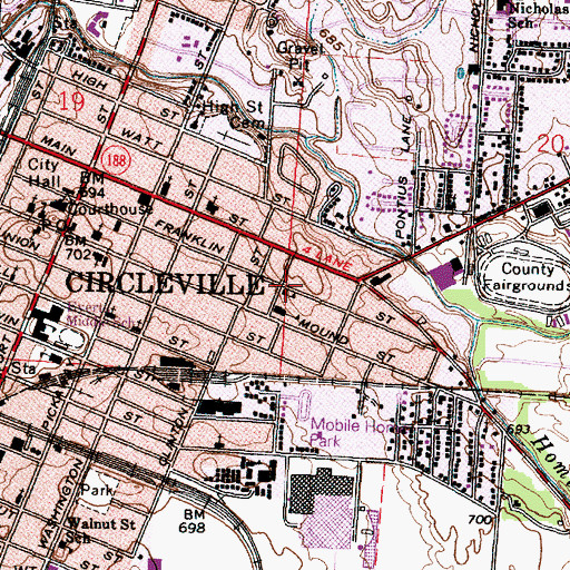 Topographic Map of Franklin School (historical), OH