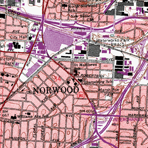 Topographic Map of Saint Matthews Catholic Church (historical), OH