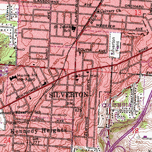 Topographic Map of Silverton Memorial Municipal Building, OH