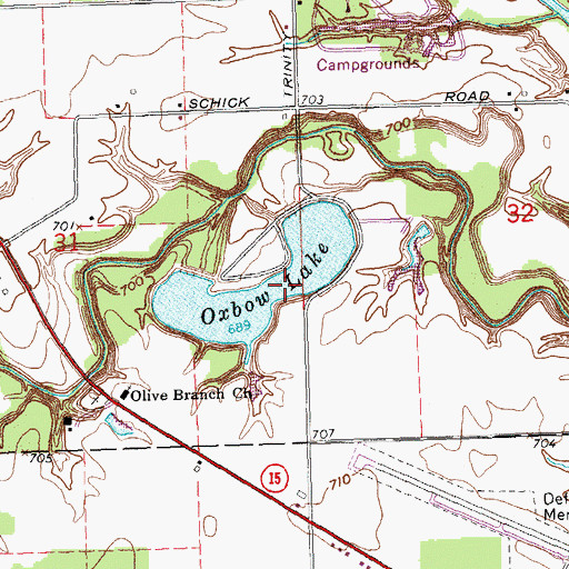 Topographic Map of Oxbow Lake State Wildlife Area, OH
