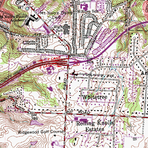 Topographic Map of Temple Sholom, OH