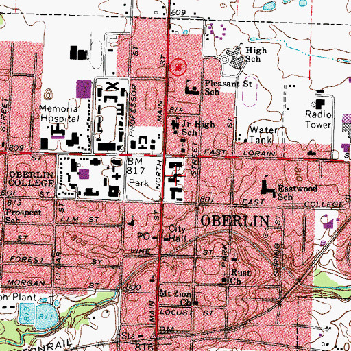 Topographic Map of Hall Auditorium, OH