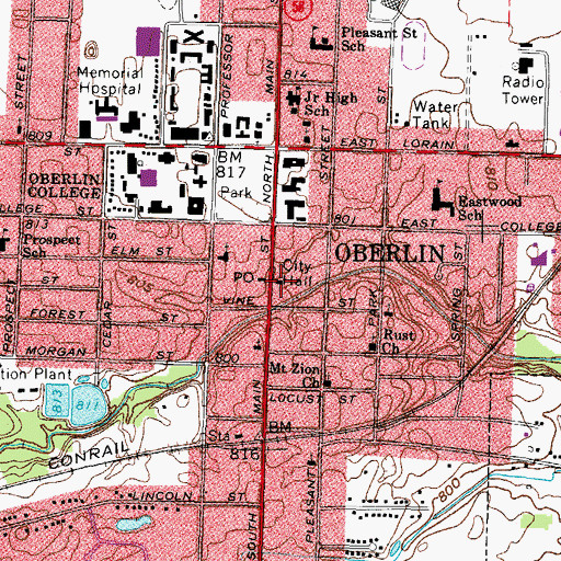 Topographic Map of Oberlin City Hall, OH