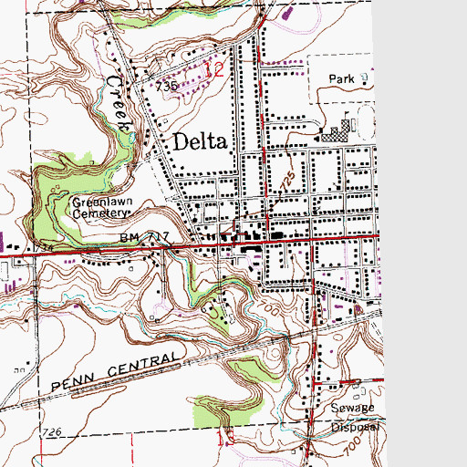 Topographic Map of Delta Post Office, OH
