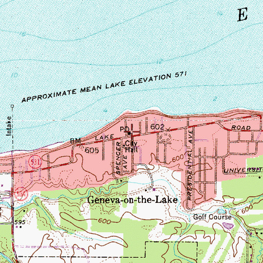 Topographic Map of Geneva-on-the-Lake Post Office (historical), OH