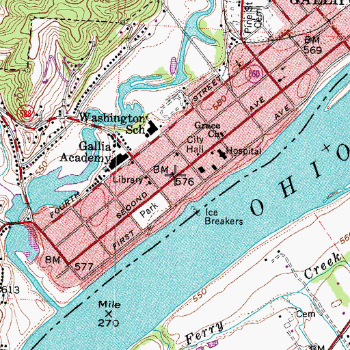 Topographic Map of Gallipolis Post Office, OH