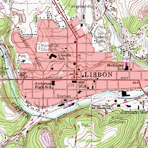 Topographic Map of Lisbon Post Office, OH