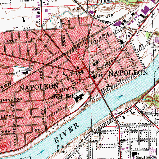 Topographic Map of Napoleon Post Office, OH