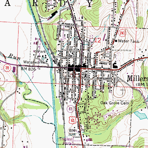 Topographic Map of Millersburg Post Office, OH