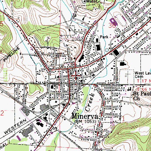 Topographic Map of Minerva Post Office, OH