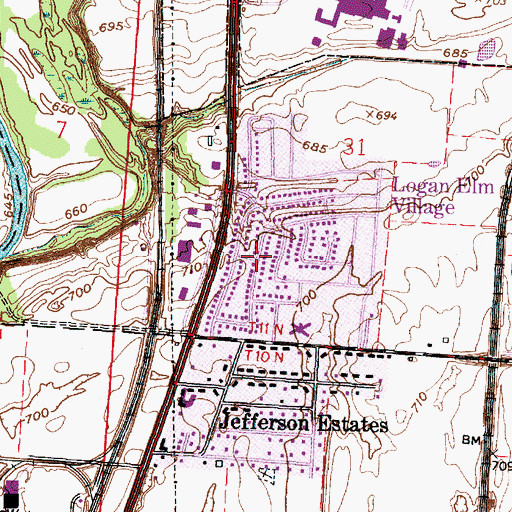 Topographic Map of Logan Elm Village, OH