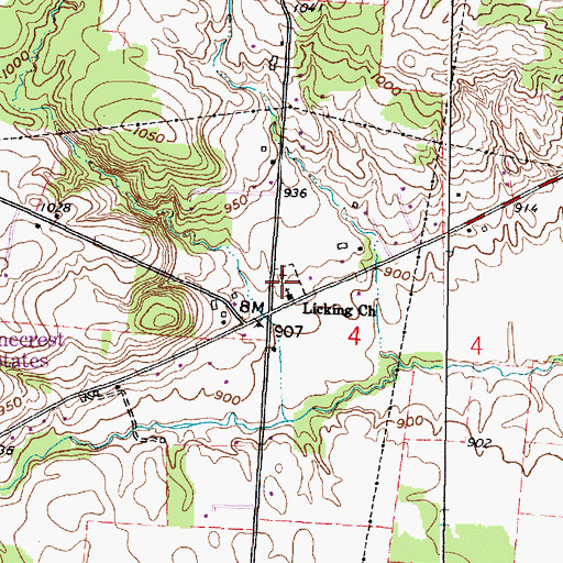 Topographic Map of Licking Baptist Cemetery, OH