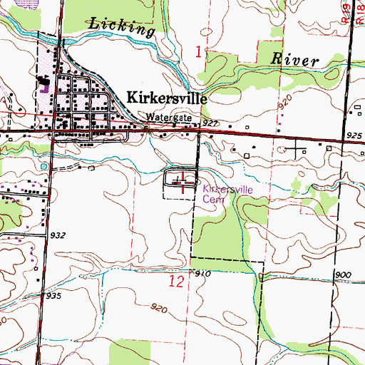 Topographic Map of Kirkersville Cemetery, OH