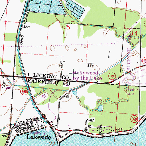 Topographic Map of Hollywood by the Lake, OH