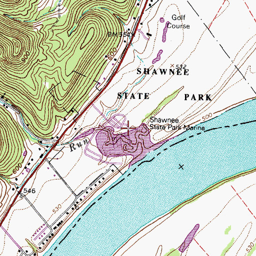 Topographic Map of Shawnee State Park Marina, OH