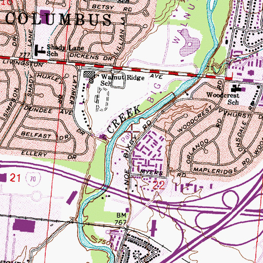 Topographic Map of Far East Park, OH