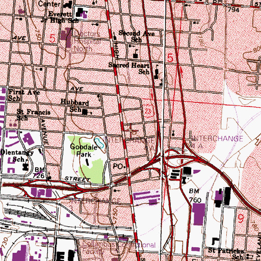 Topographic Map of Italian Village Park, OH