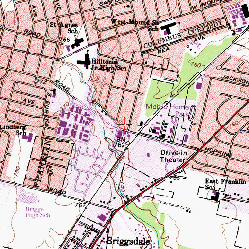 Topographic Map of Hilltonia Library, OH