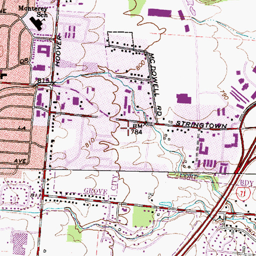 Topographic Map of Derby Square Shopping Center, OH