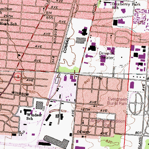 Topographic Map of Maloney Park, OH