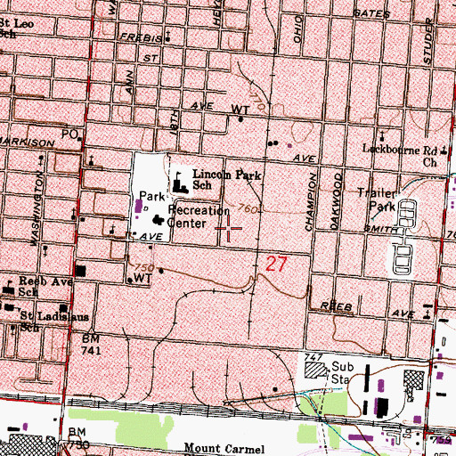 Topographic Map of Barack Park, OH