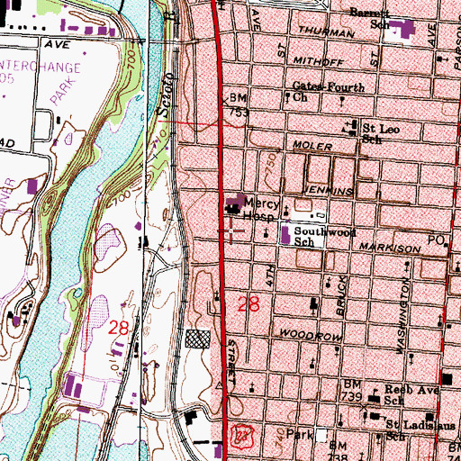 Topographic Map of Columbus Community Hospital (historical), OH