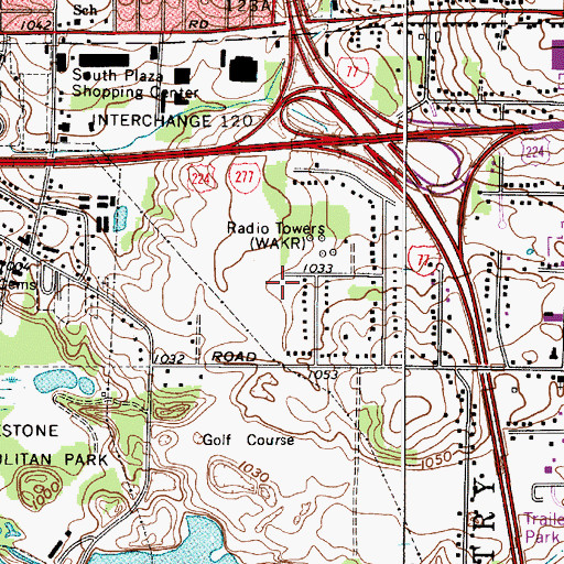 Topographic Map of WAKR-AM (Akron), OH