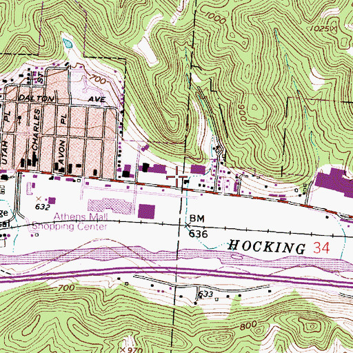 Topographic Map of WLVZ-AM (Athens), OH