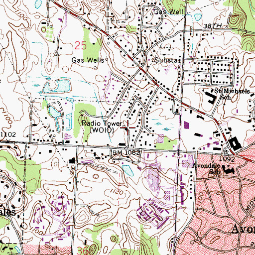 Topographic Map of WRCW-AM (Canton), OH