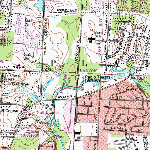 Topographic Map of WINW-AM (Canton), OH