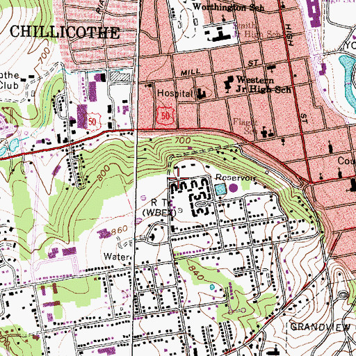 Topographic Map of WBEX-AM (Chillicothe), OH