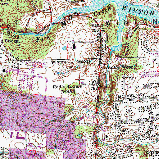Topographic Map of WSAI-AM (Cincinnati), OH