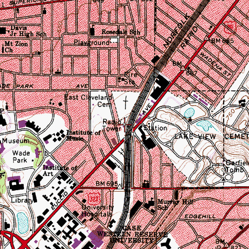 Topographic Map of WJMO-AM (Cleveland Heights), OH