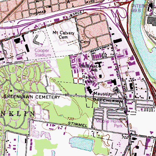 Topographic Map of WCOL-AM (Columbus), OH