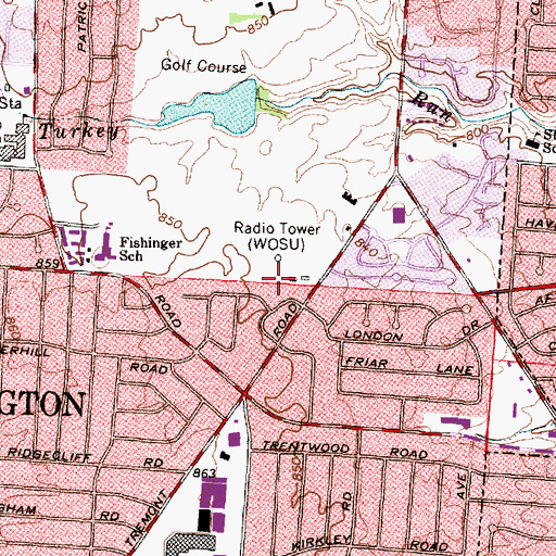 Topographic Map of WOSU-AM (Columbus), OH