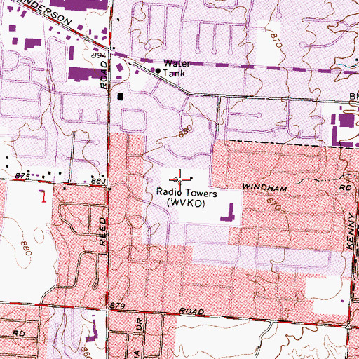Topographic Map of WVKO-AM (Columbus), OH