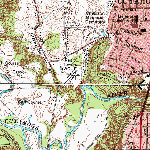 Topographic Map of WCUE-AM (Cuyahoga Falls), OH