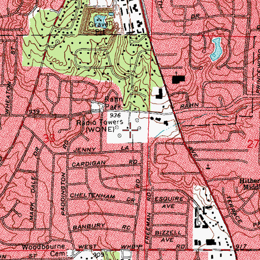 Topographic Map of WONE-AM (Dayton), OH