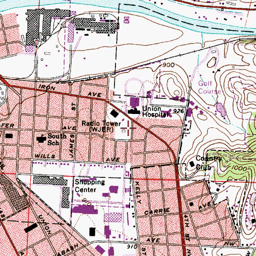 Topographic Map of WJER-AM (Dover-New Philadelphia), OH