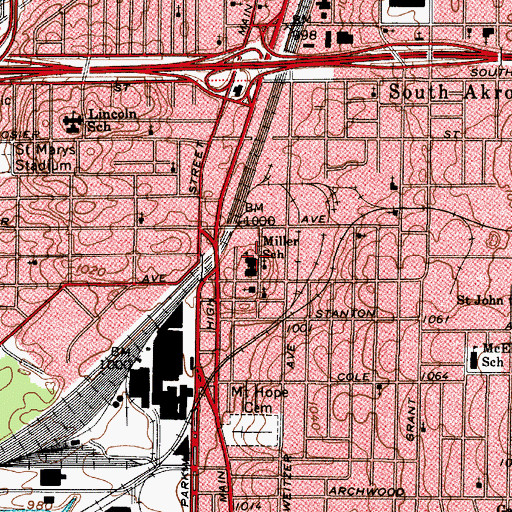 Topographic Map of WAPS-FM (Akron), OH