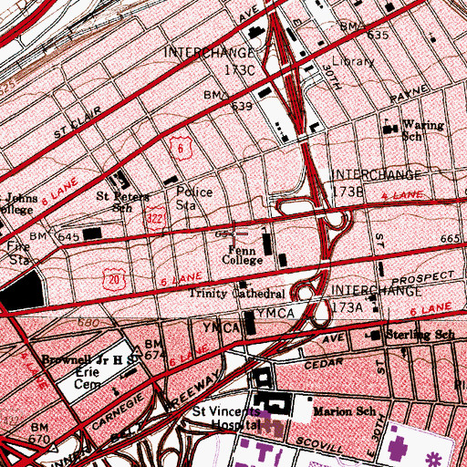 Topographic Map of WCSB-FM (Cleveland), OH