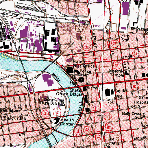 Topographic Map of WCBE-FM (Columbus), OH