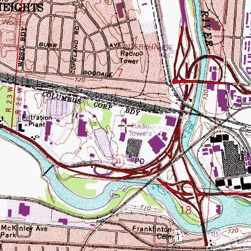 Topographic Map of WCOL-FM (Columbus), OH