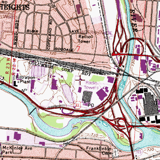 Topographic Map of WLVQ-FM (Columbus), OH