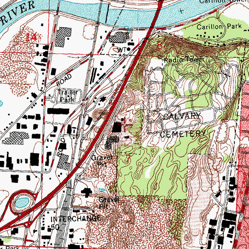 Topographic Map of WTUE-FM (Dayton), OH