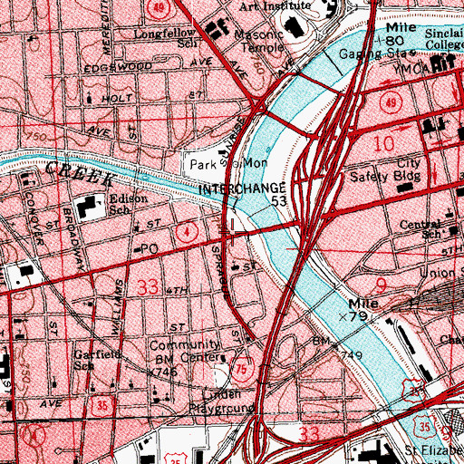 Topographic Map of WDPS-FM (Dayton), OH