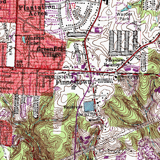 Topographic Map of WOFX-FM (Fairfield), OH